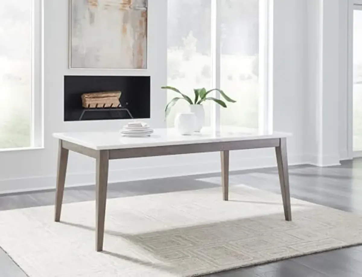 Signature Design by Ashley Loyaska Casual Marble Tabletop Dining Table with 4 Legs, White & Light Brown