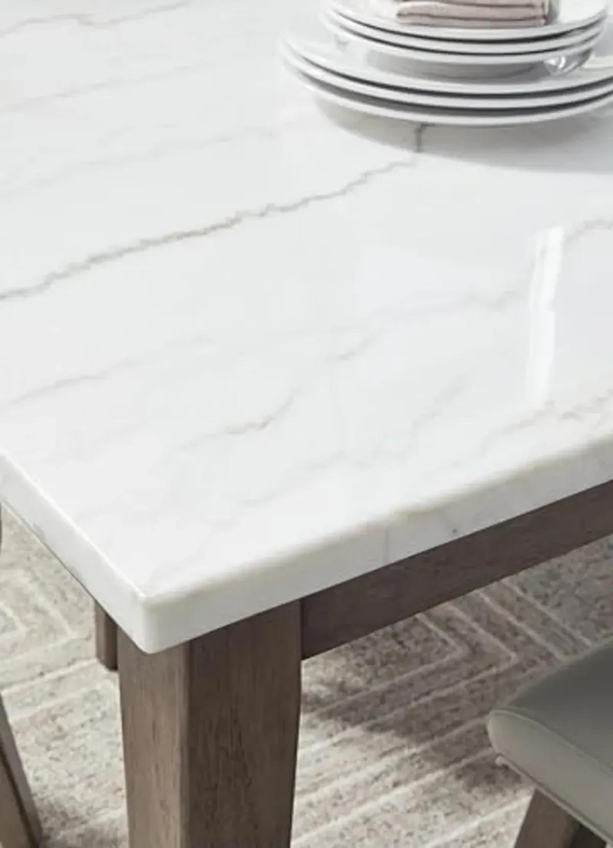 Signature Design by Ashley Loyaska Casual Marble Tabletop Dining Table with 4 Legs, White & Light Brown