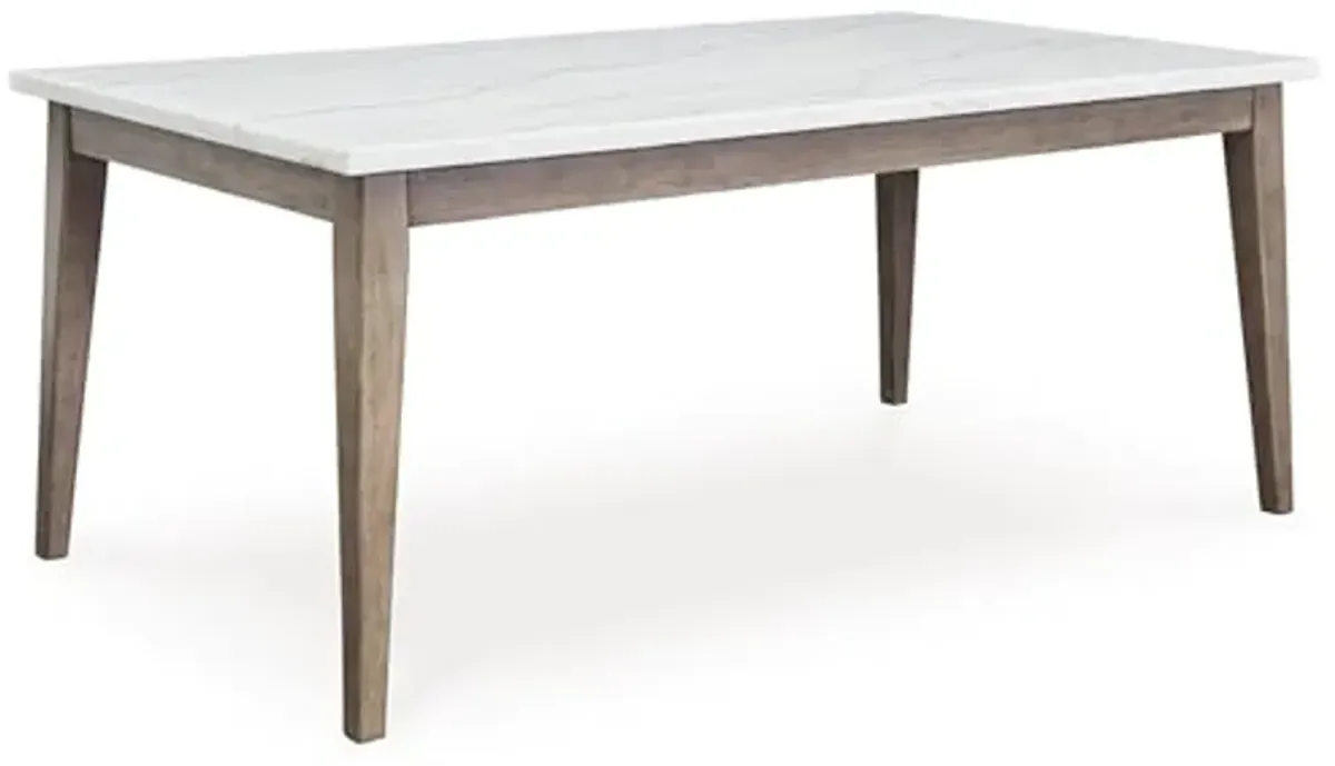 Signature Design by Ashley Loyaska Casual Marble Tabletop Dining Table with 4 Legs, White & Light Brown