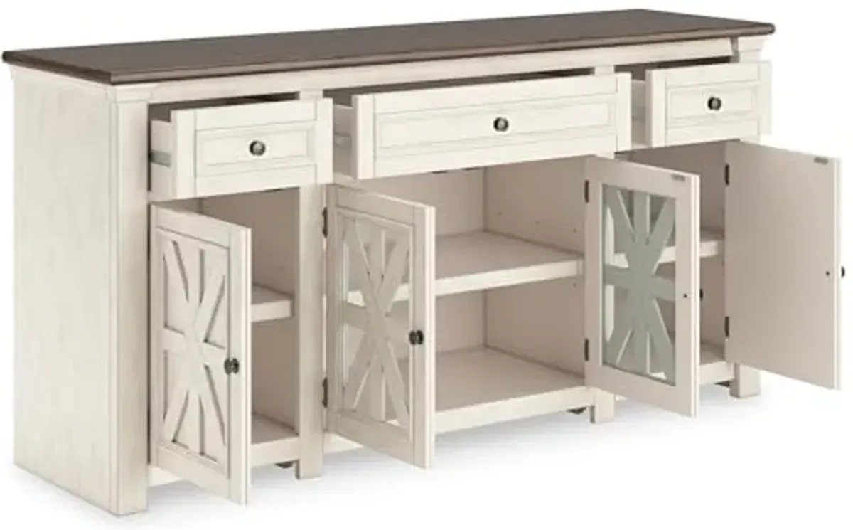 Signature Design by Ashley Bolanburg Traditional 73" TV Stand for TVs up to 83" with Adjustable Shelves, Drawers, Cabinets and Cord Openings, White & Gray