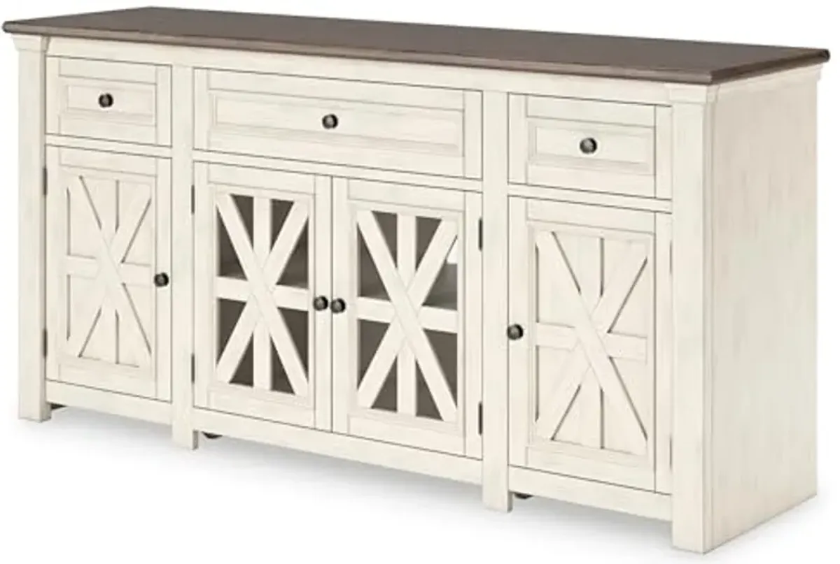 Signature Design by Ashley Bolanburg Traditional 73" TV Stand for TVs up to 83" with Adjustable Shelves, Drawers, Cabinets and Cord Openings, White & Gray