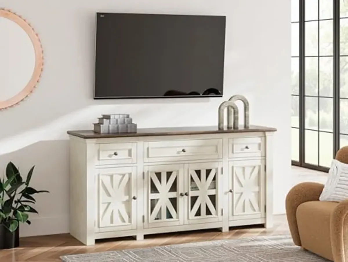 Signature Design by Ashley Bolanburg Traditional 73" TV Stand for TVs up to 83" with Adjustable Shelves, Drawers, Cabinets and Cord Openings, White & Gray