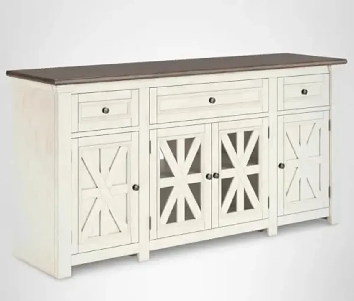 Signature Design by Ashley Bolanburg Traditional 73" TV Stand for TVs up to 83" with Adjustable Shelves, Drawers, Cabinets and Cord Openings, White & Gray