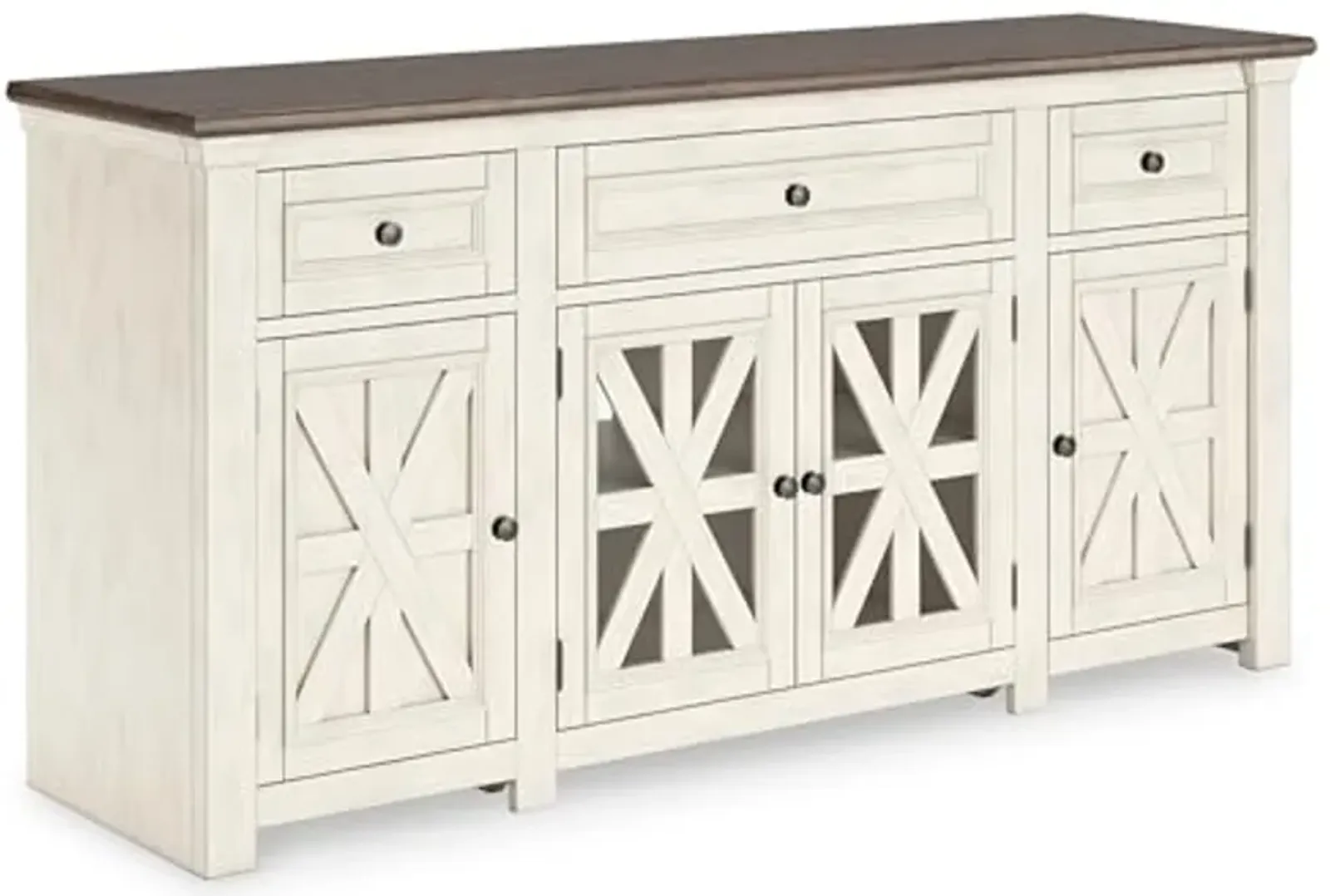 Signature Design by Ashley Bolanburg Traditional 73" TV Stand for TVs up to 83" with Adjustable Shelves, Drawers, Cabinets and Cord Openings, White & Gray