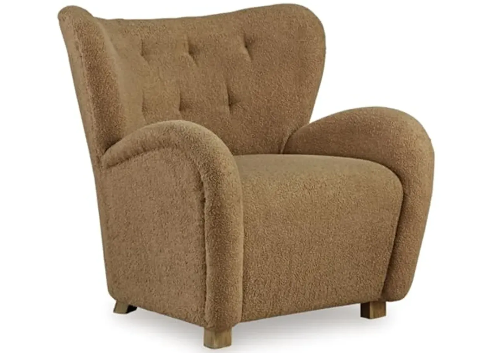 Signature Design by Ashley Larbell Contemporary Faux Shearling Tufted Upholstered Accent Chair with Wingback, Light Brown