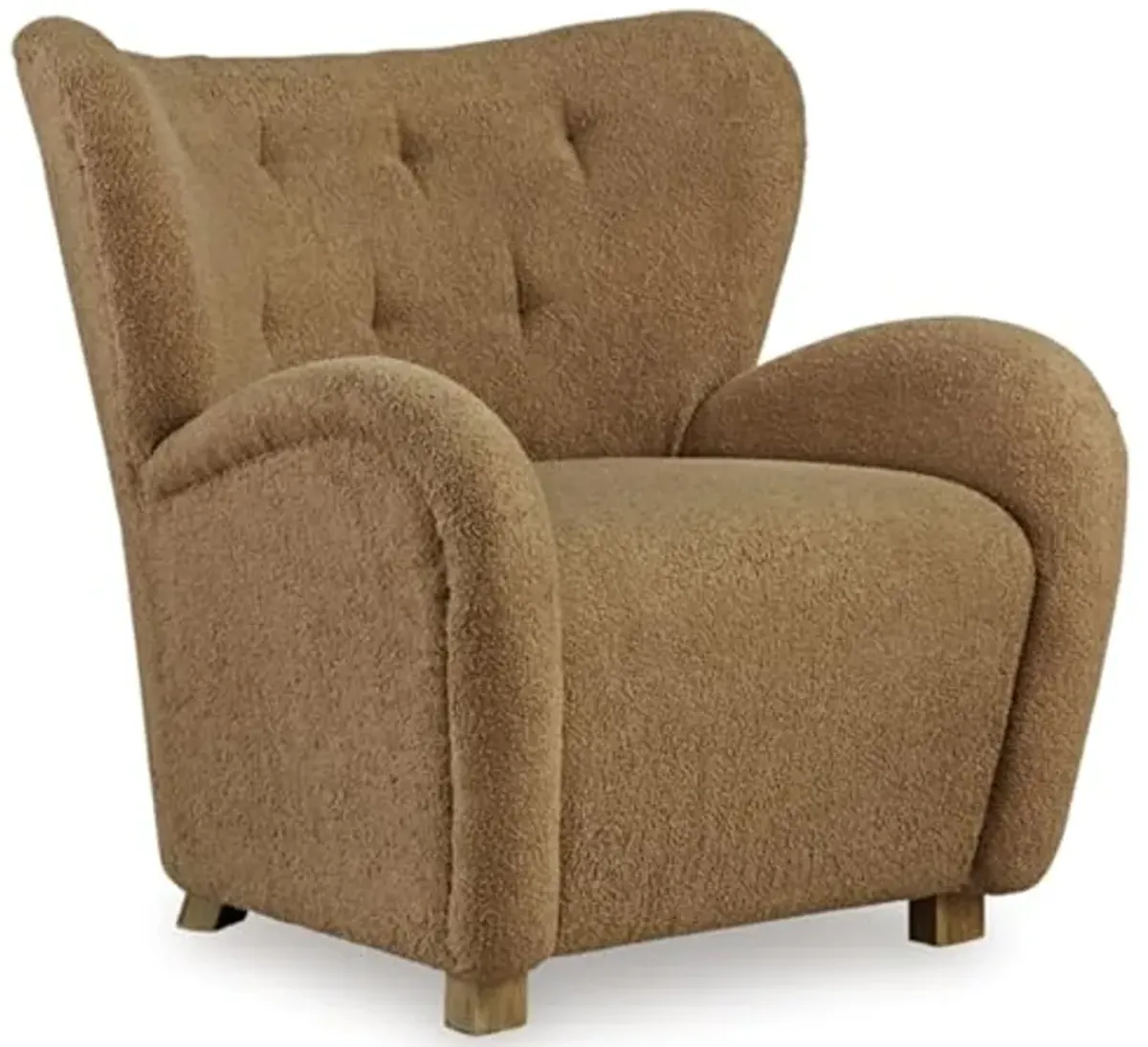 Signature Design by Ashley Larbell Contemporary Faux Shearling Tufted Upholstered Accent Chair with Wingback, Light Brown