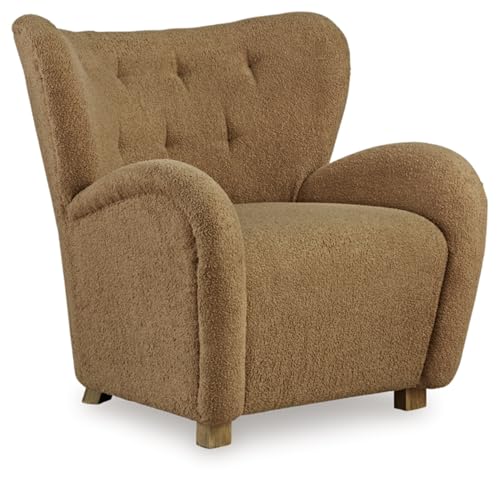 Signature Design by Ashley Larbell Contemporary Faux Shearling Tufted Upholstered Accent Chair with Wingback, Light Brown