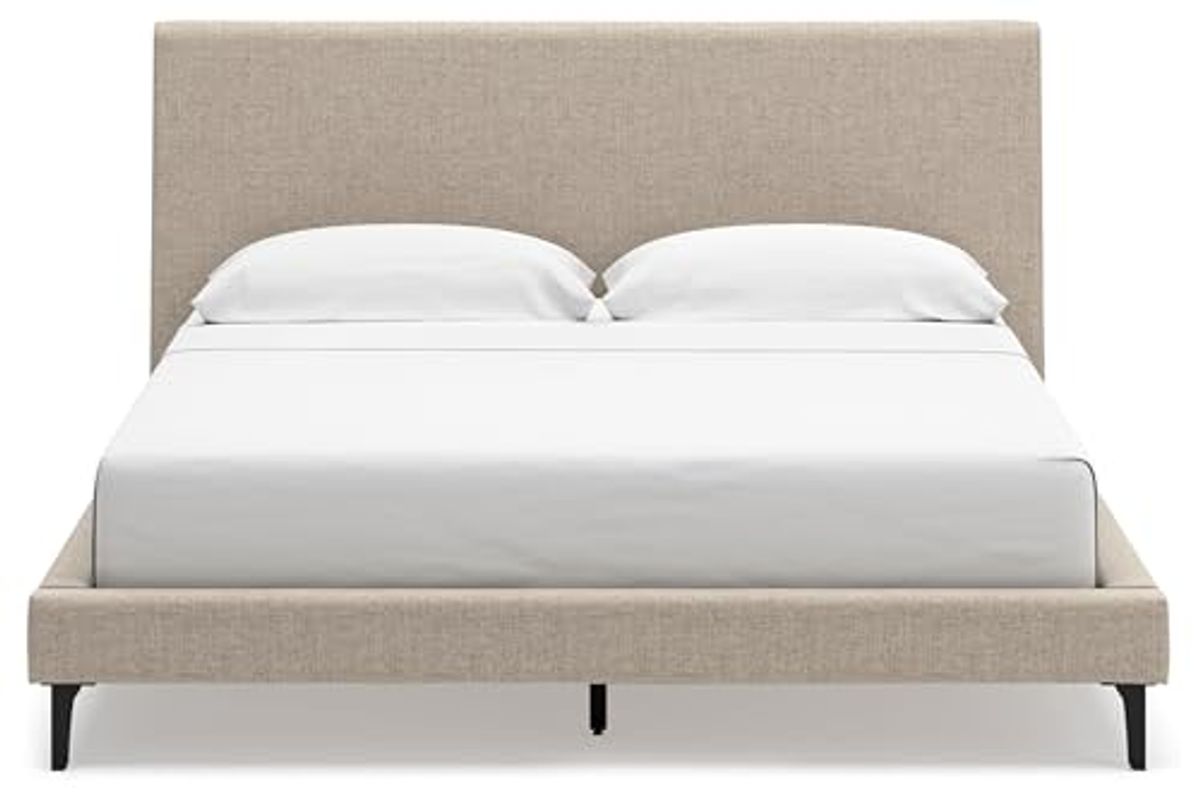 Signature Design by Ashley Cielden Contemporary California King Upholstered Platform Bed with Wood Roll Slats, No Box Spring Needed, Gray