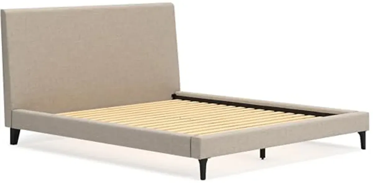 Signature Design by Ashley Cielden Contemporary California King Upholstered Platform Bed with Wood Roll Slats, No Box Spring Needed, Gray