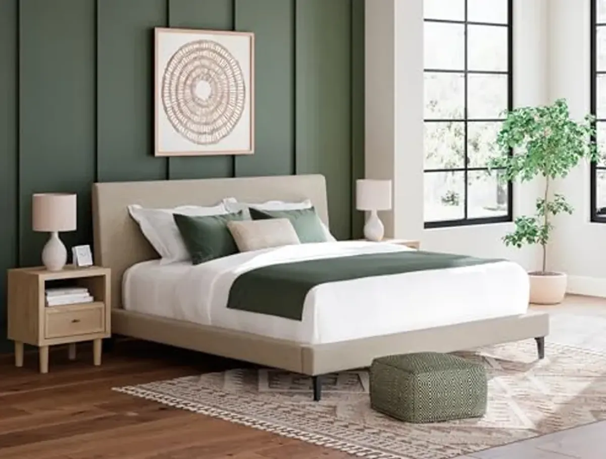 Signature Design by Ashley Cielden Contemporary California King Upholstered Platform Bed with Wood Roll Slats, No Box Spring Needed, Gray