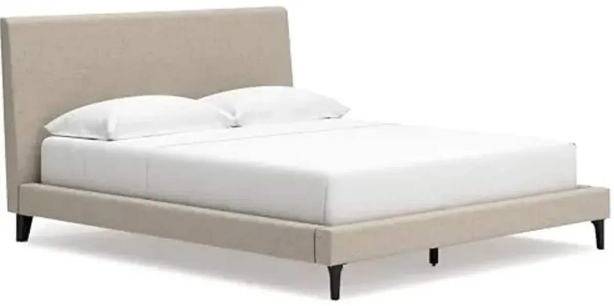 Signature Design by Ashley Cielden Contemporary California King Upholstered Platform Bed with Wood Roll Slats, No Box Spring Needed, Gray