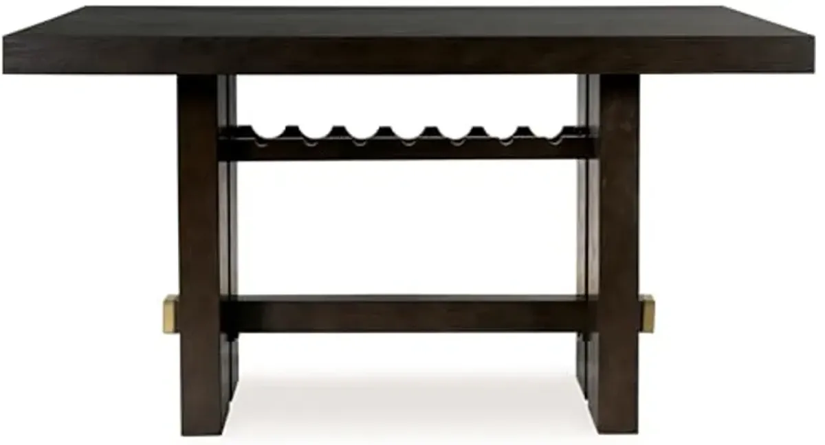 Signature Design by Ashley Burkhaus Contemporary Counter Height Dining Table with Double-Pedestal Base and Wine Rack, Dark Brown