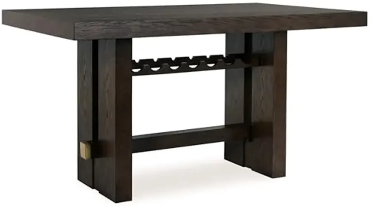 Signature Design by Ashley Burkhaus Contemporary Counter Height Dining Table with Double-Pedestal Base and Wine Rack, Dark Brown