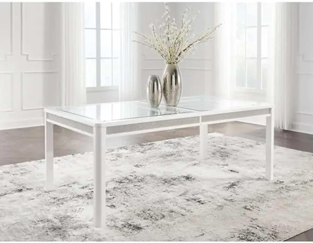 Signature Design by Ashley Chalanna Contemporary Dining Extension Table with 4 Legs and Rhinestone Accent Trim, White