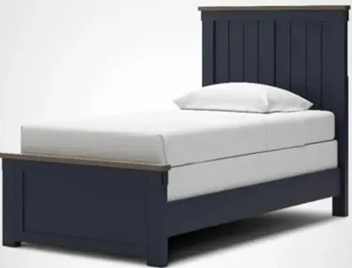 Signature Design by Ashley Landocken Cottage Panel Headboard with Slatted Design for Bedroom, Twin, Blue & Dark Brown