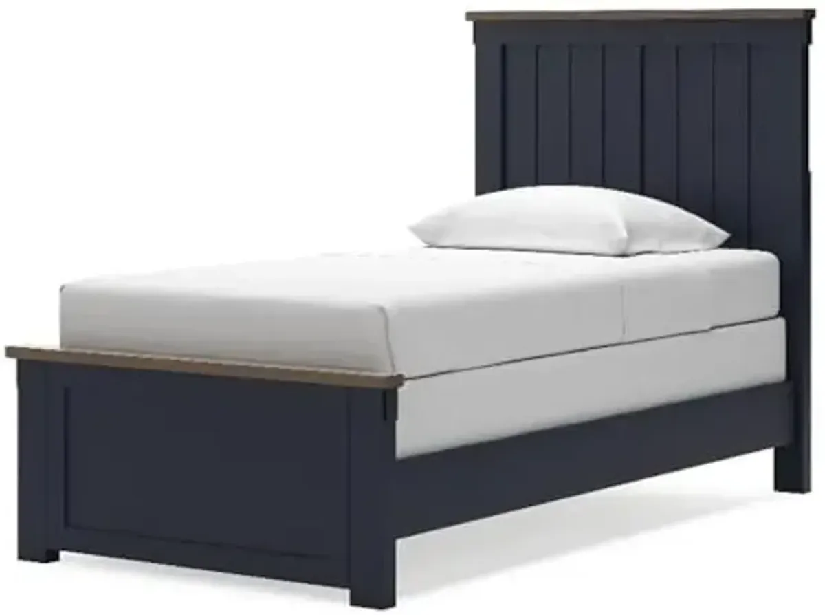 Signature Design by Ashley Landocken Cottage Panel Headboard with Slatted Design for Bedroom, Twin, Blue & Dark Brown