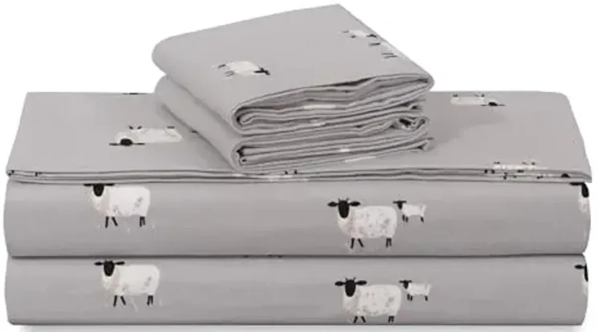 Tribeca Living Ultra Soft Turkish Cotton Flannel Queen Sheet Set with Extra Deep Pocket, 100% Cotton Flannel Sheets 4 Piece Set, Sheep 170-GSM
