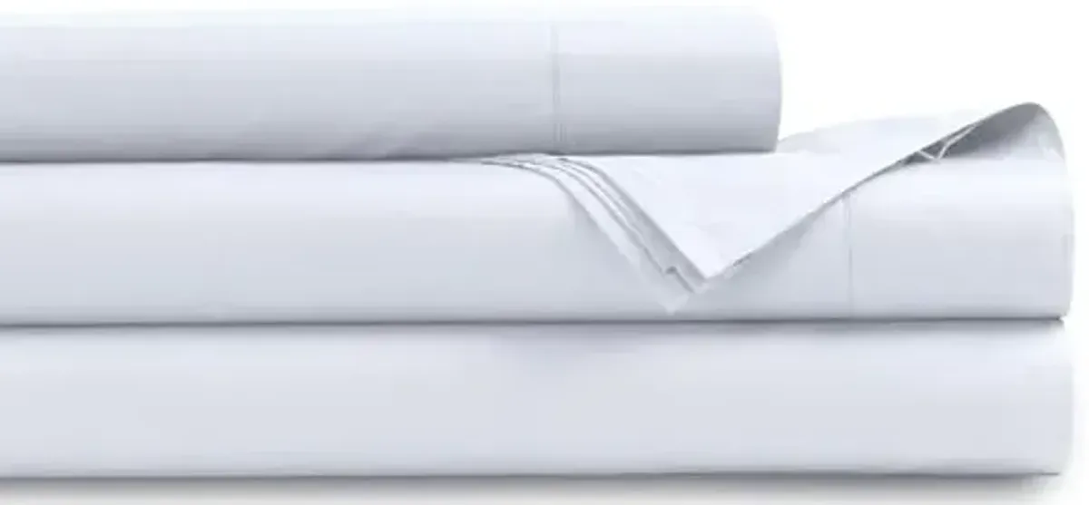 Tribeca Living Organic Cotton Queen Percale Sheets - 400 Thread Count, Extra Deep Pocket, Smooth, Crisp and Breathable, 4-Piece Bedding Set, Pure White
