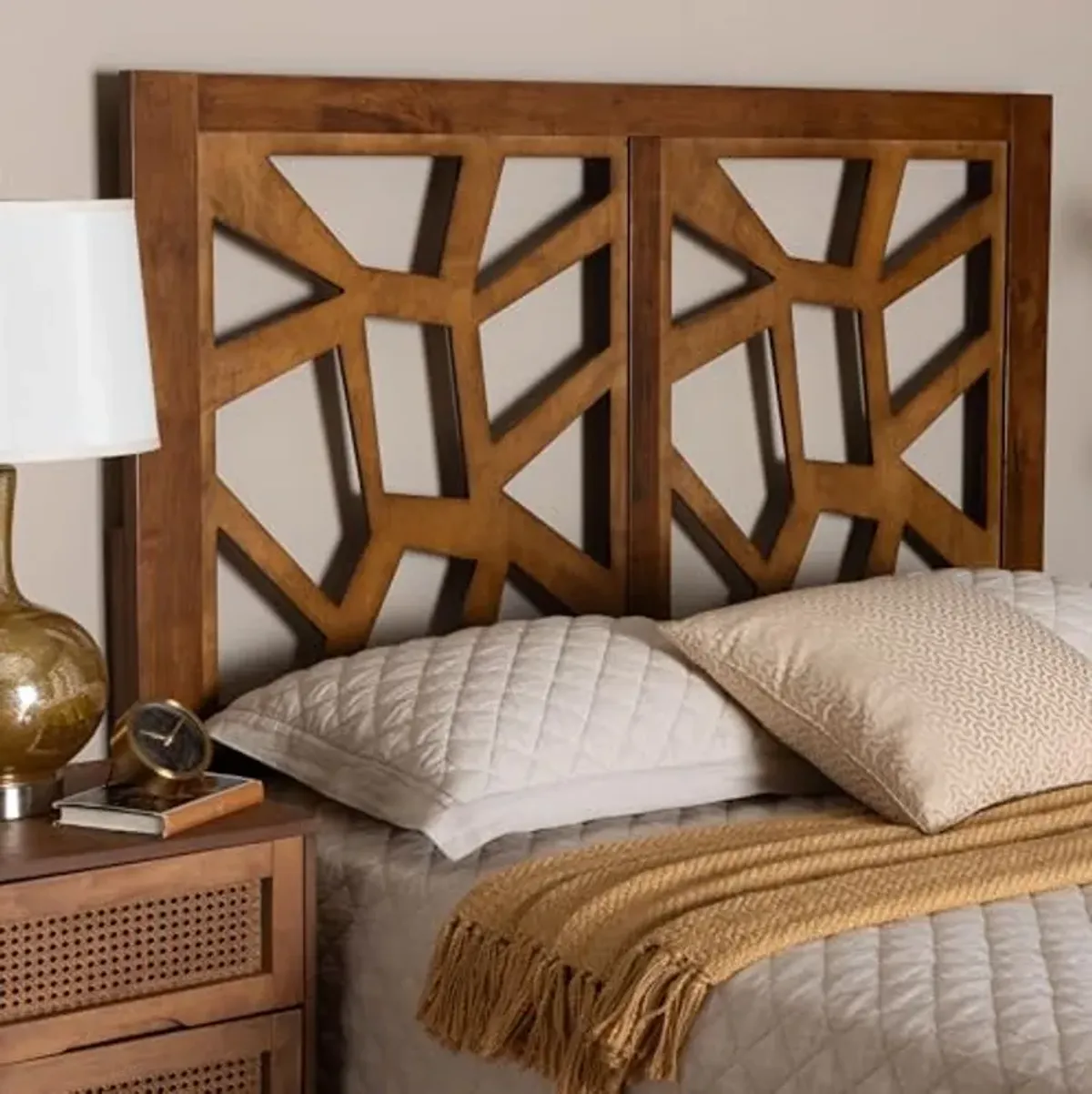 Baxton Studio Accorsa Wood Headboard, Queen, Walnut Brown