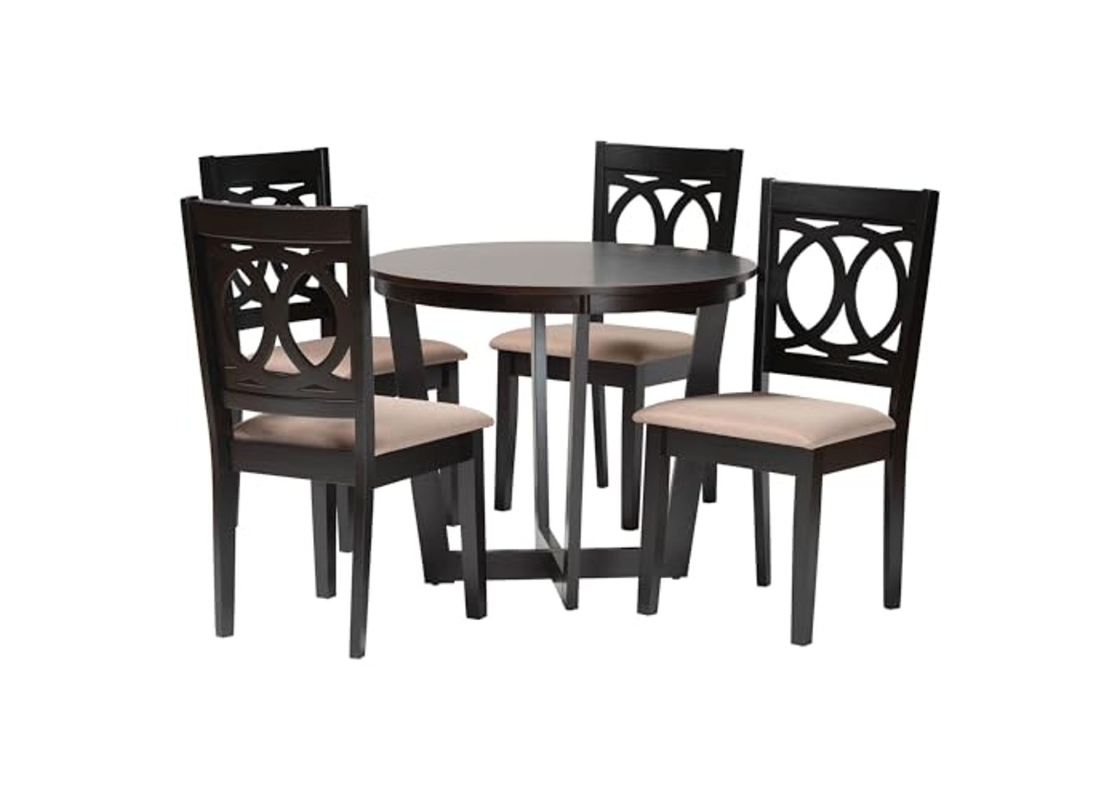 Baxton Studio Kara Upholstered Dining Set, 5-Piece, Sand/Espresso Brown