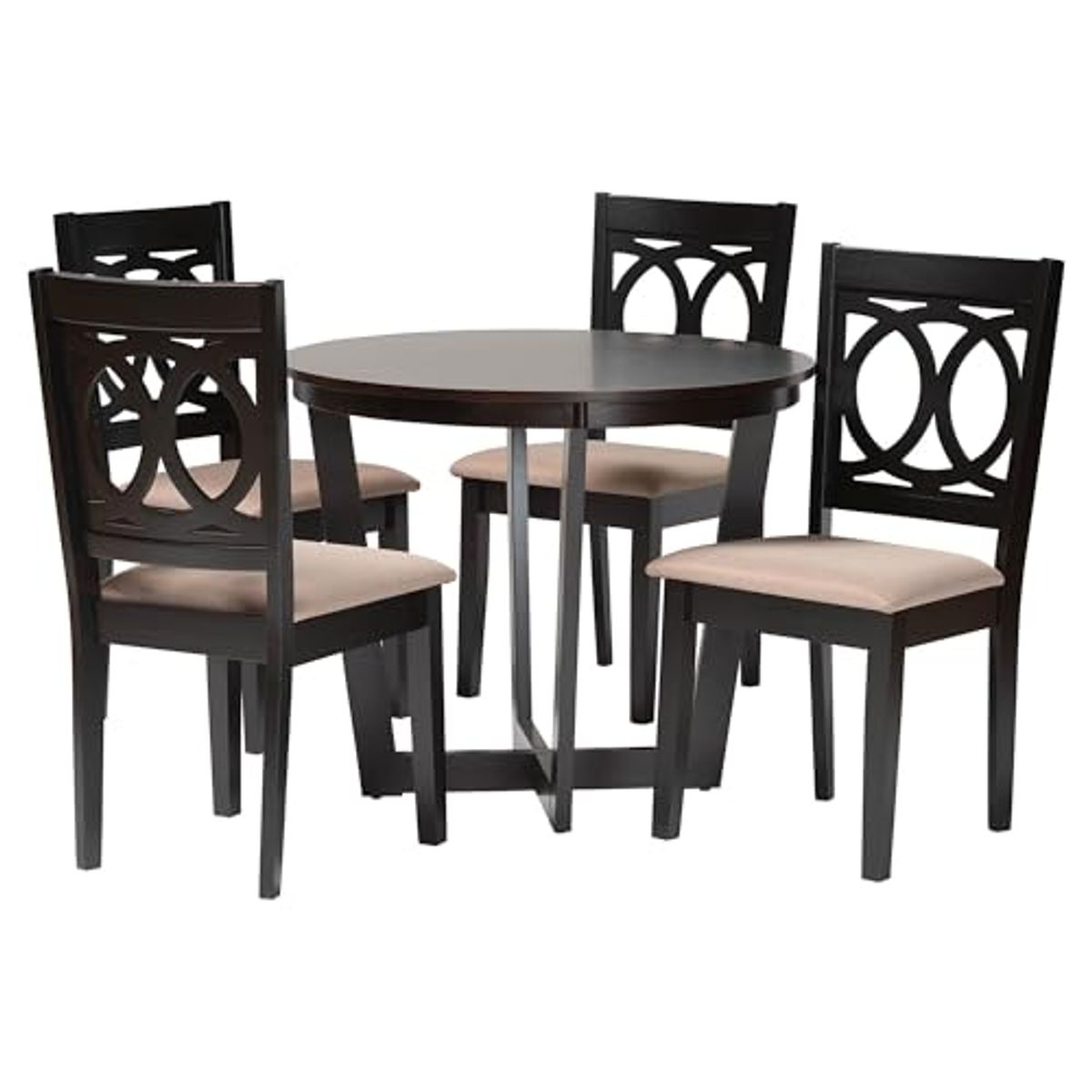 Baxton Studio Kara Upholstered Dining Set, 5-Piece, Sand/Espresso Brown