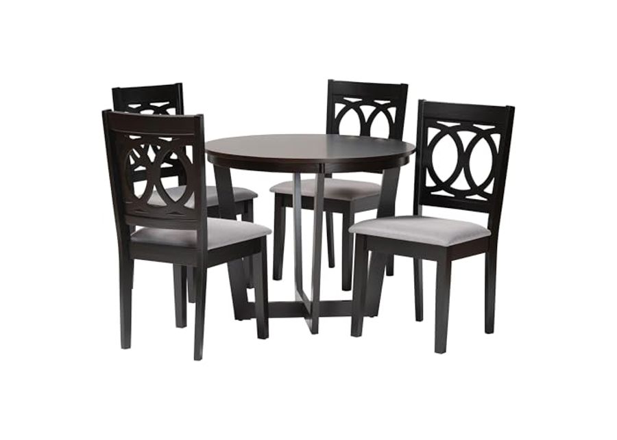 Baxton Studio Kara Upholstered Dining Set, 5-Piece, Grey/Espresso Brown