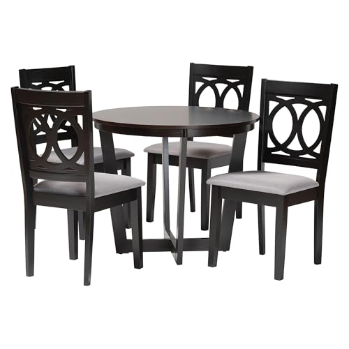 Baxton Studio Kara Upholstered Dining Set, 5-Piece, Grey/Espresso Brown