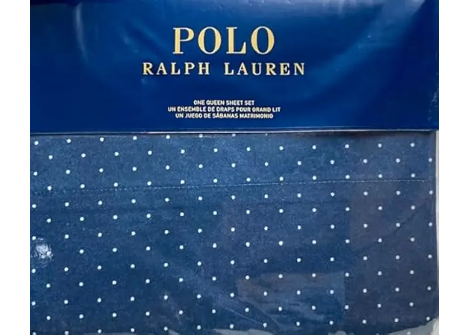 POLO Ralph Lauren Sommerville White dots Navy Blue Ground 100% Thick Crisp Cotton Sheet Set (Queen (U.S. Standard))