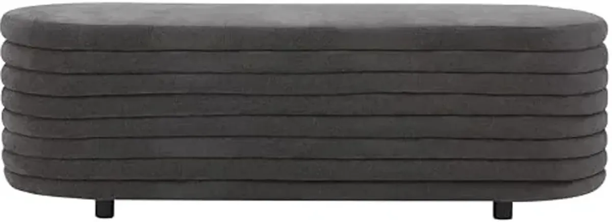 SAFAVIEH Couture Collection Jaymie Charcoal Boucle/Black Channel Tufted Oval Storage Bench