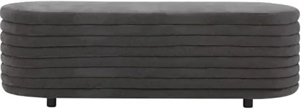 SAFAVIEH Couture Collection Jaymie Charcoal Boucle/Black Channel Tufted Oval Storage Bench