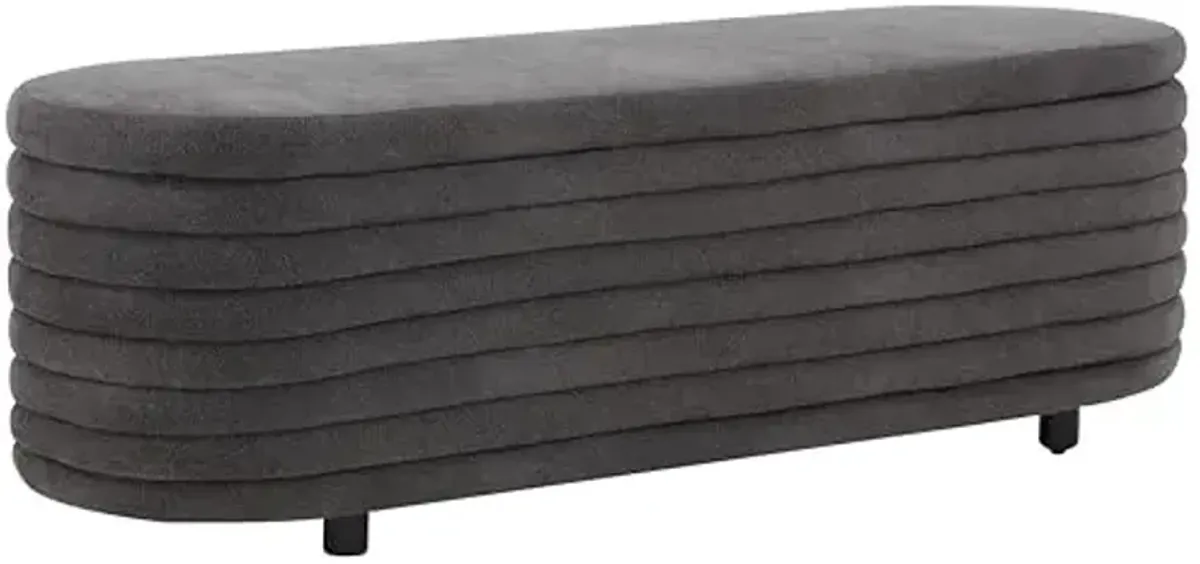 SAFAVIEH Couture Collection Jaymie Charcoal Boucle/Black Channel Tufted Oval Storage Bench
