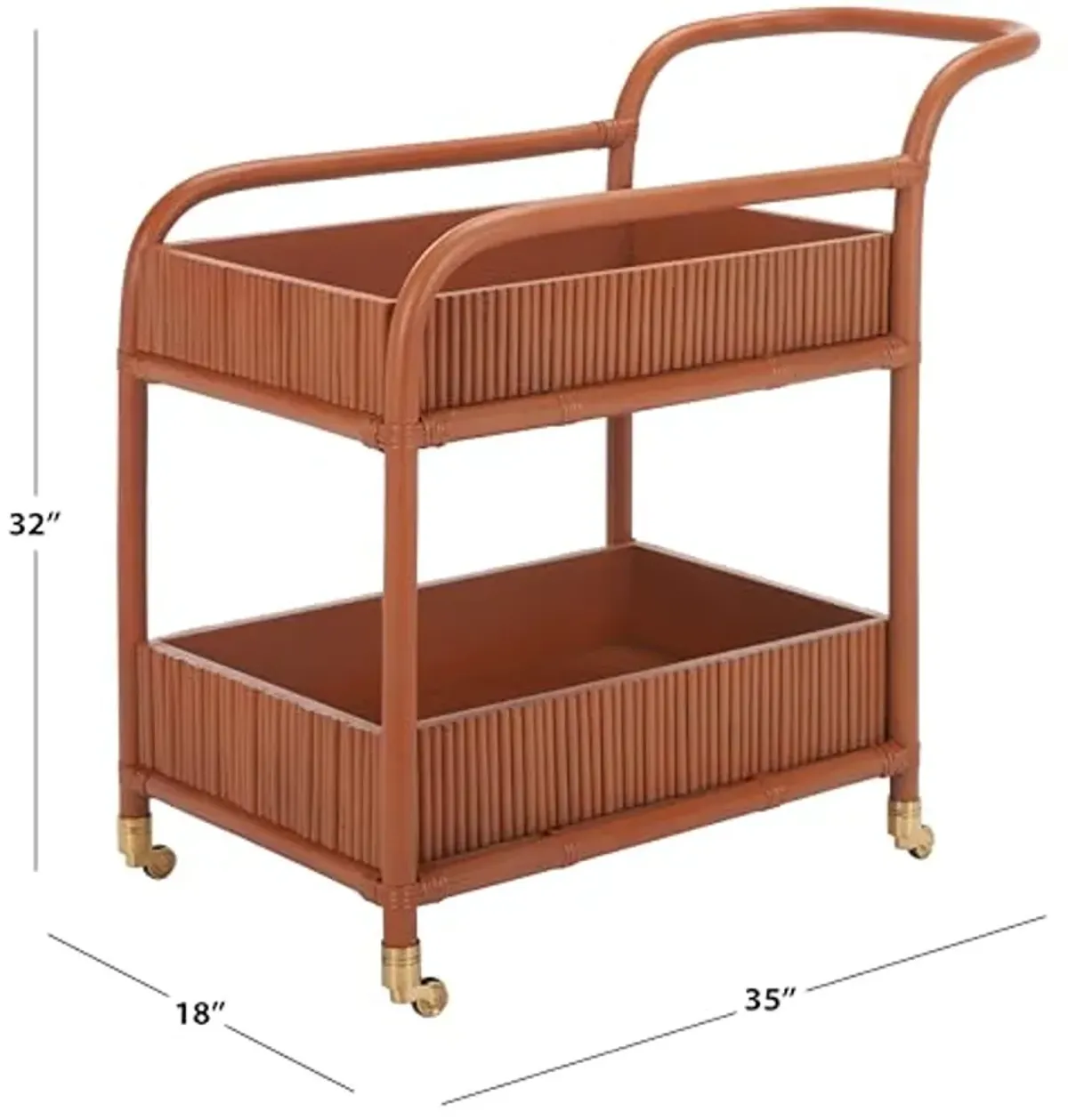 SAFAVIEH Couture Collection Barnette Amber Brown Rattan Pole 2-Tier Bar Cart with Wheels (Fully Assembled)