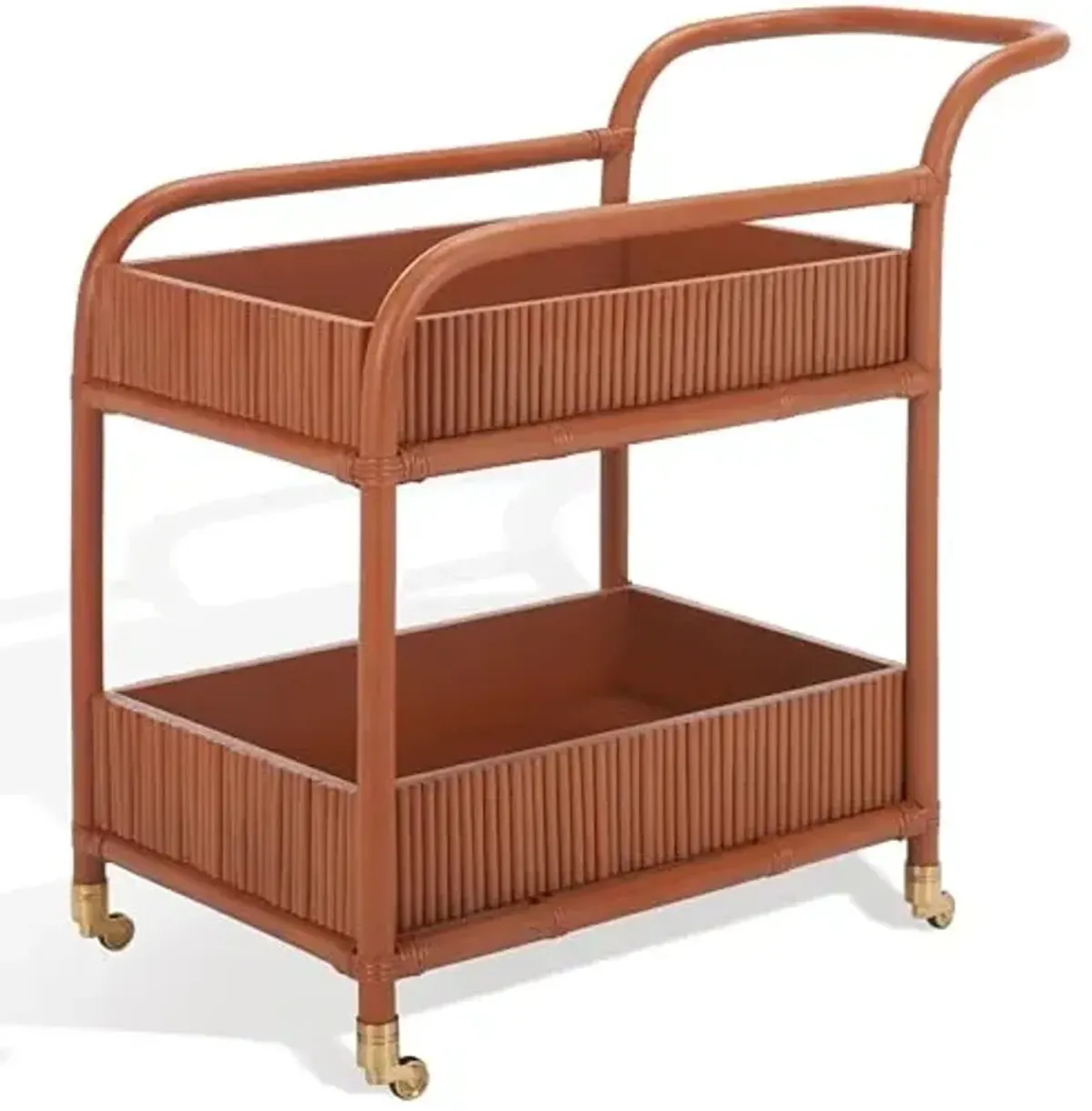 SAFAVIEH Couture Collection Barnette Amber Brown Rattan Pole 2-Tier Bar Cart with Wheels (Fully Assembled)