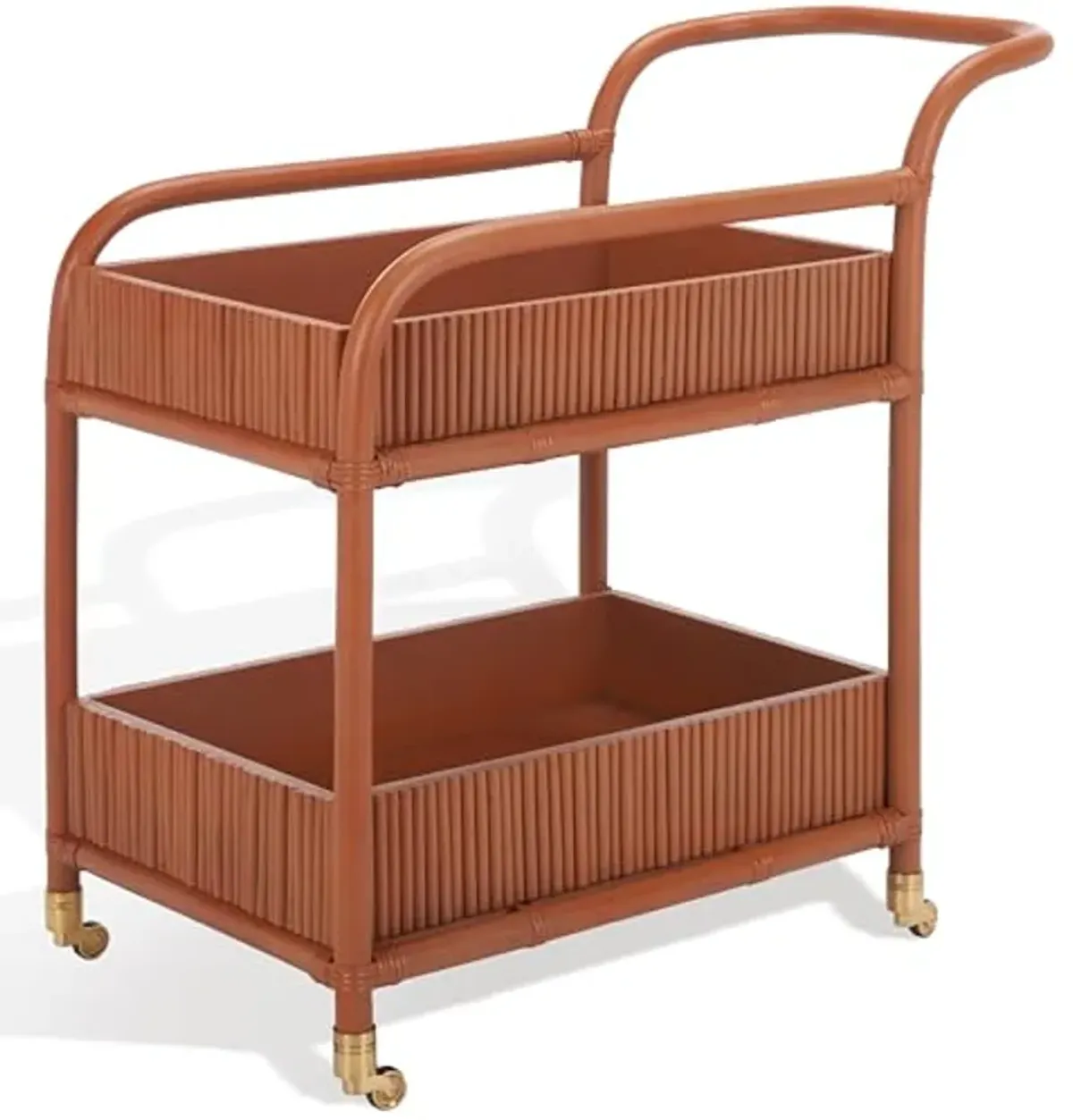 SAFAVIEH Couture Collection Barnette Amber Brown Rattan Pole 2-Tier Bar Cart with Wheels (Fully Assembled)