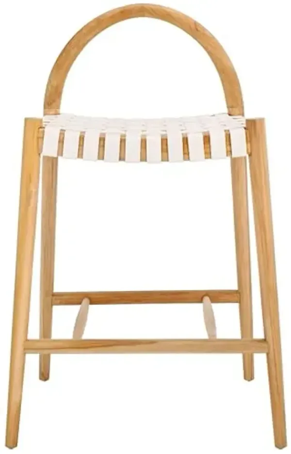 SAFAVIEH Home Collection Rhyan White Woven Leather/Natural Teak Solid Wood 35-inch Seat Height Counter Stool (Fully Assembled)
