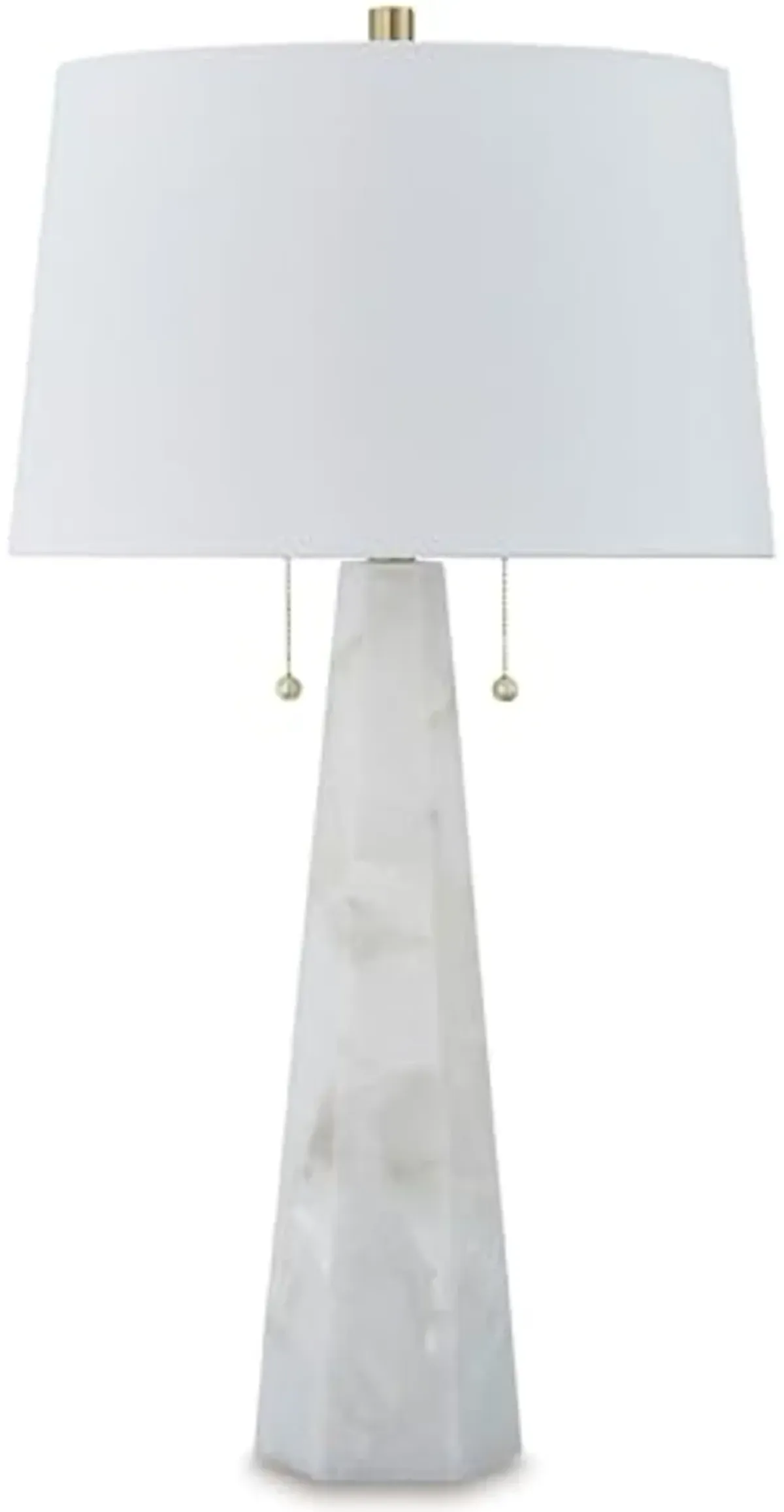 Signature Design by Ashley Laurellen Minimalist Resin and Alabaster Table Lamp with 2 Sockets and Pull Chain Switch, White