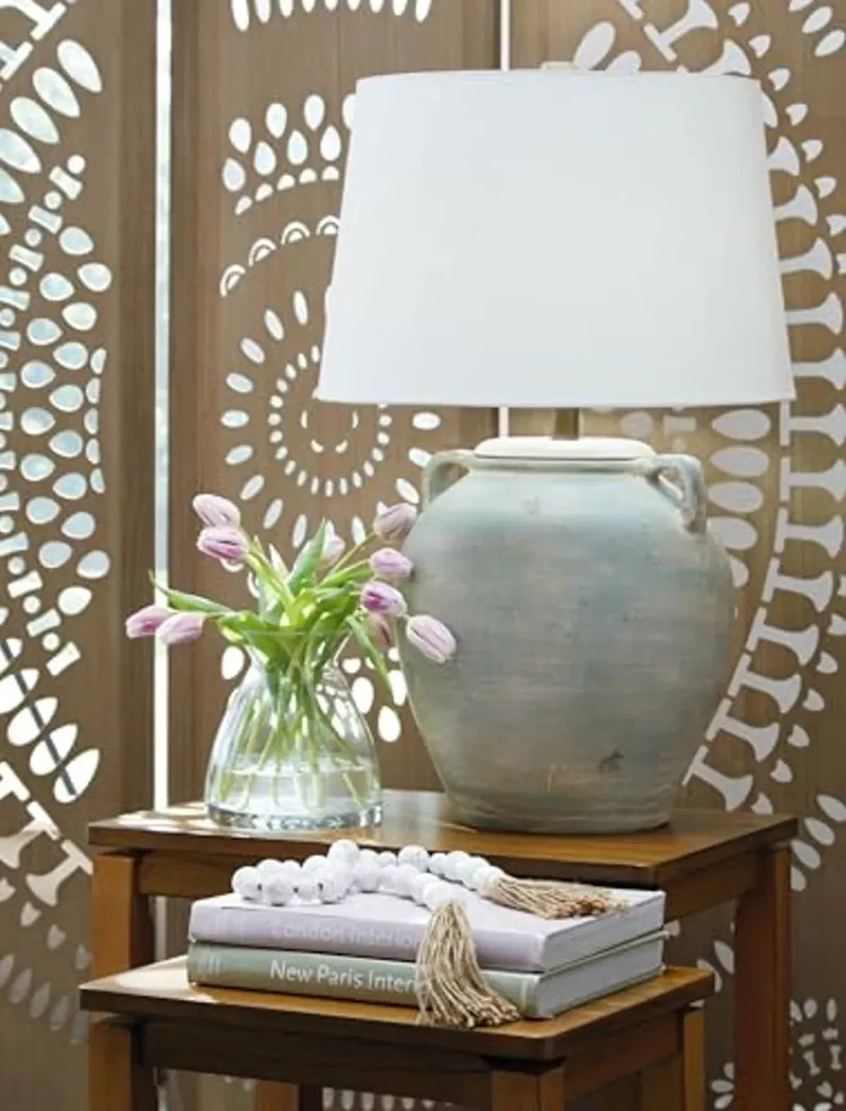 Signature Design by Ashley Shawburg Transitional Terra Cotta Table Lamp with 3-Way Switch, Light Green & White
