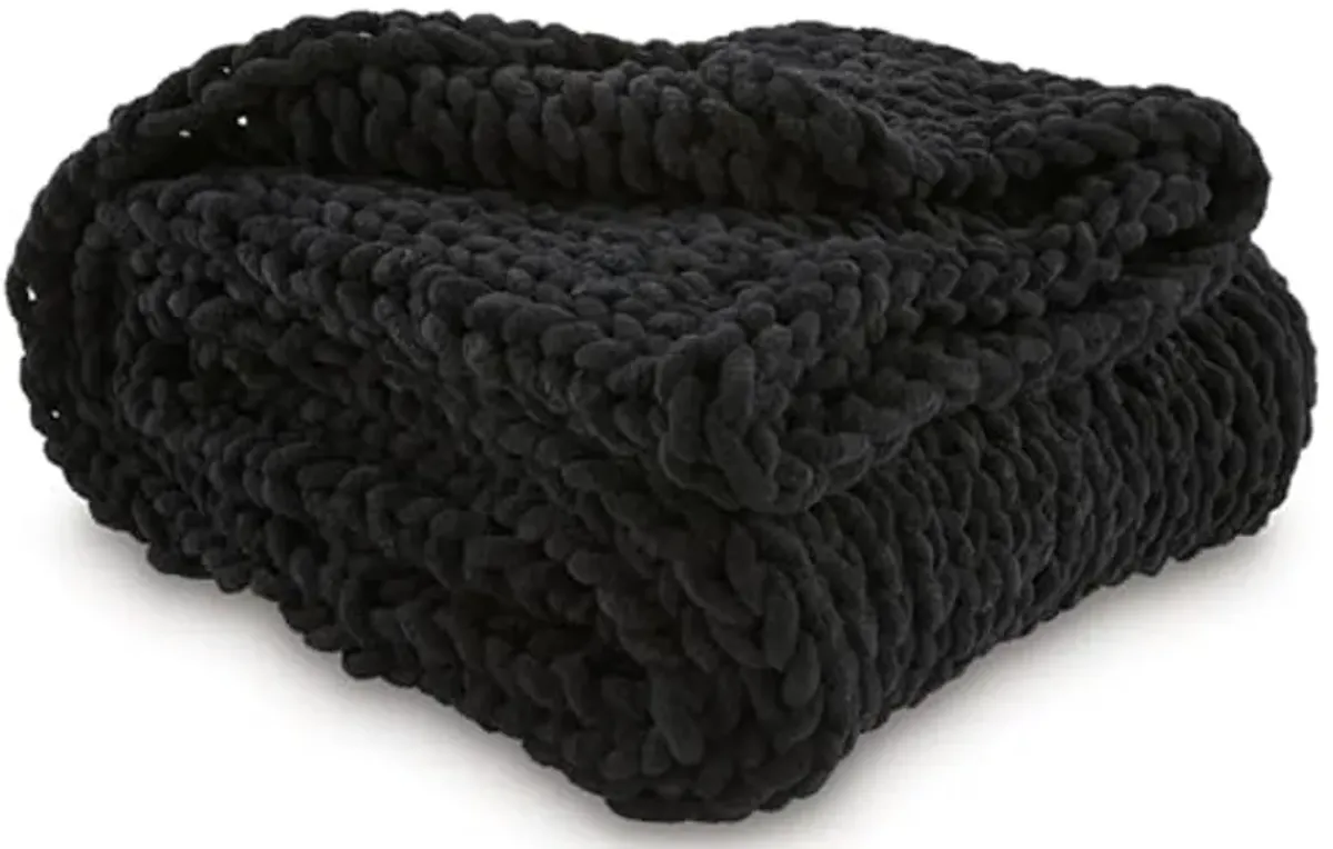 Signature Design by Ashley Chaddon Contemporary Hand Knitted Throw, Black