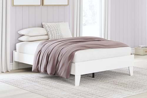 Signature Design by Ashley Hallityn Coastal Full Platform Bed with Metal Slats, No Box Spring Needed, White