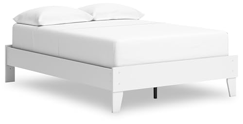 Signature Design by Ashley Hallityn Coastal Full Platform Bed with Metal Slats, No Box Spring Needed, White