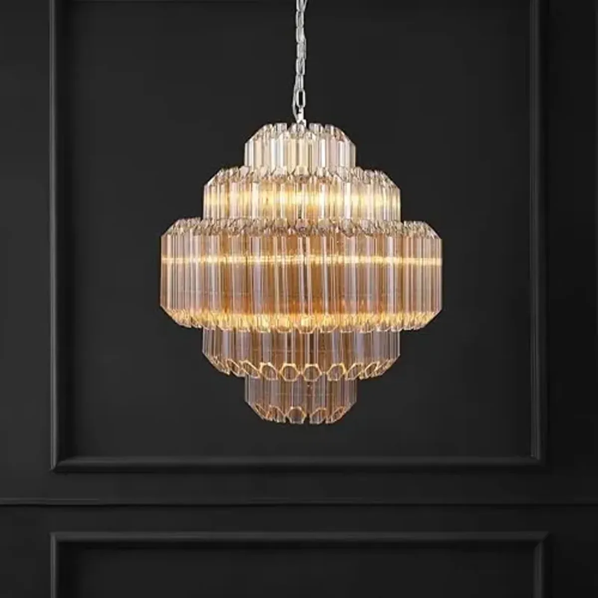 SAFAVIEH Couture Lighting Collection Adaline Art Deco Nickel/Clear Glass Tiered Hanging Adjustable Chandelier Light Fixture (LED Bulbs Included)
