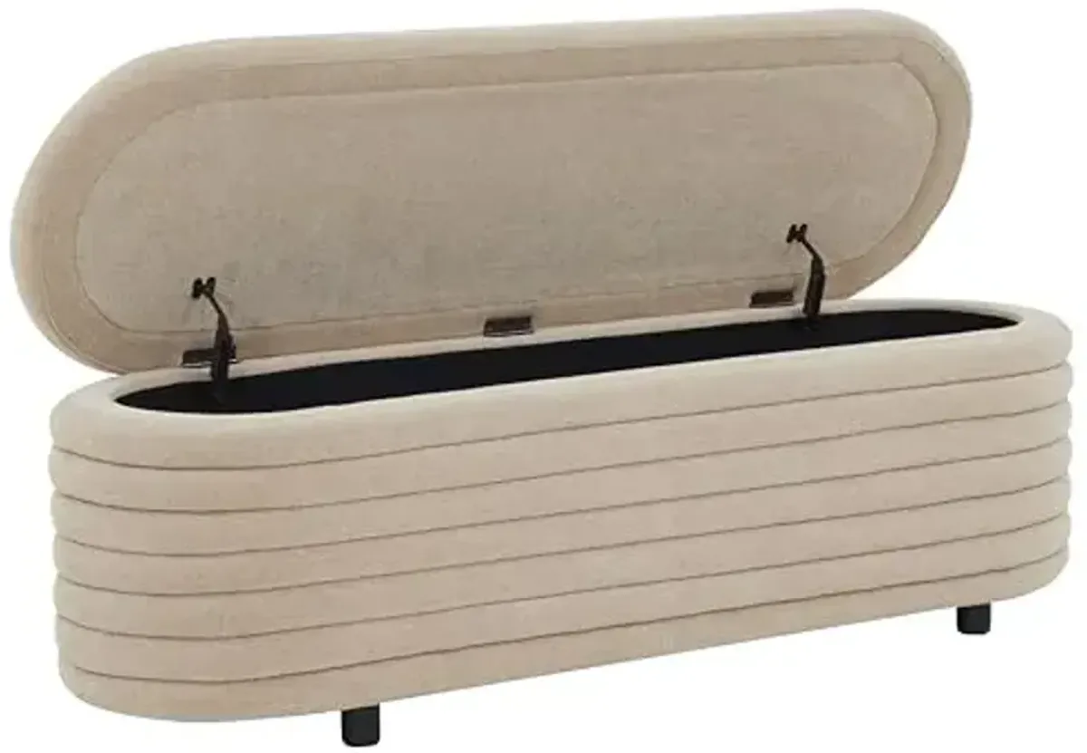 SAFAVIEH Couture Collection Jaymie Tan Boucle/Black Channel Tufted Oval Storage Bench