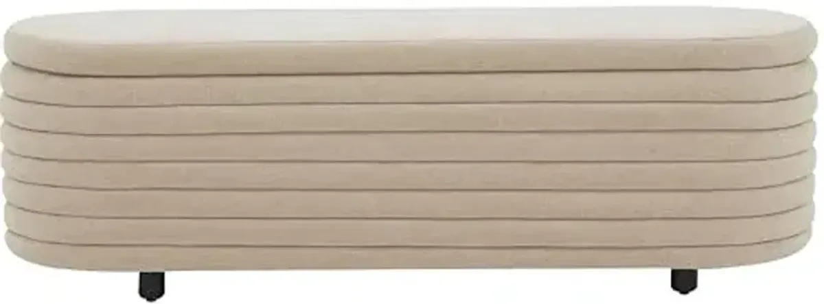 SAFAVIEH Couture Collection Jaymie Tan Boucle/Black Channel Tufted Oval Storage Bench