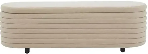 SAFAVIEH Couture Collection Jaymie Tan Boucle/Black Channel Tufted Oval Storage Bench