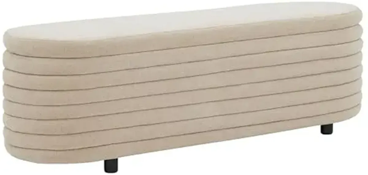 SAFAVIEH Couture Collection Jaymie Tan Boucle/Black Channel Tufted Oval Storage Bench