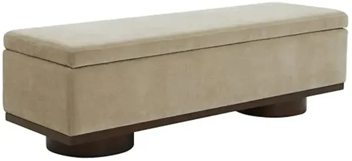 SAFAVIEH Couture Collection Vianna Light Brown Velvet/Walnut Rectangle Storage Bench