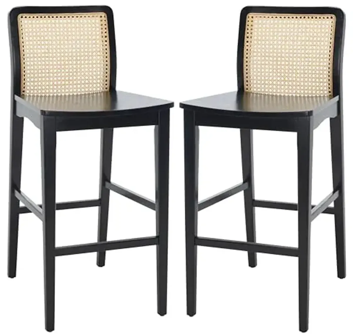 SAFAVIEH Home Collection Benicio Black/Natural Rattan 29-inch Seat Height Bar Stool Set of 2
