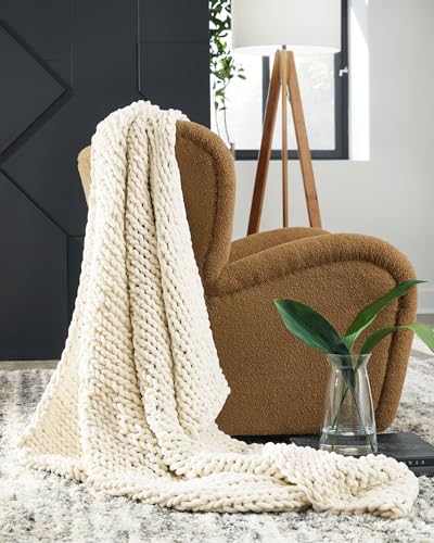 Signature Design by Ashley Chaddon Coastal Hand Knitted Throw, Beige