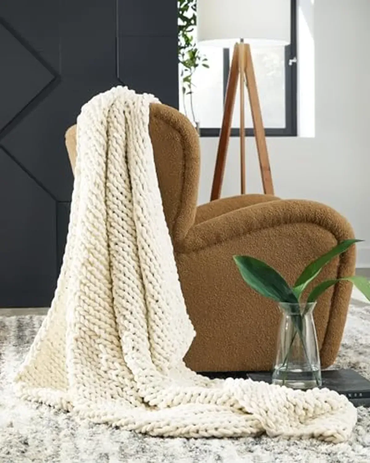 Signature Design by Ashley Chaddon Coastal Hand Knitted Throw, Beige