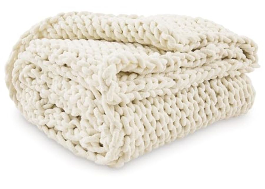 Signature Design by Ashley Chaddon Coastal Hand Knitted Throw, Beige